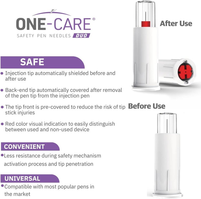 Onecare Safety Pen Tips Duo, 30G x 3/16’’ (5mm), Dual-End Safety Shield, Universal Fit, 100/bx, Ultra-Fine Fit for Pen Devices - Image 3